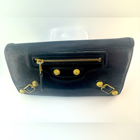Balenciaga Giant Continental Wallet Black Lambskin Gold Hardware Authentic - Picture 15 of 15